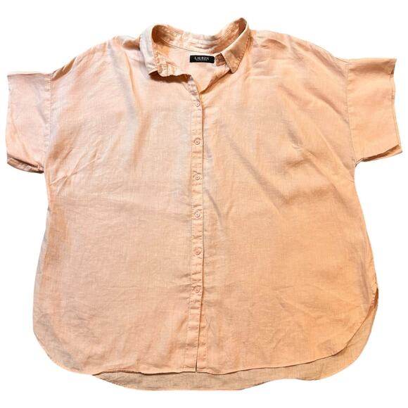 Lauren Ralph Lauren Women's Linen Pale Peach Short Sleeve Button Down Blouse 3X* - Picture 2 of 7